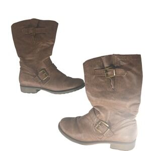 BareTraps Samantha Brown Mid Calf Slouch Buckle Moto Boots Womens 9.5M